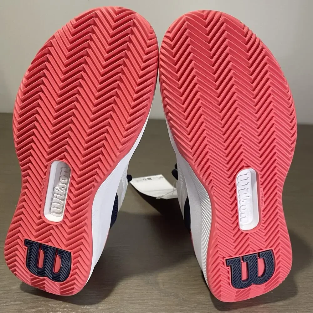 Wilson Womens Size 7.5 Tennis Shoes NEW White Navy Blue Salmon Intrigue Pro